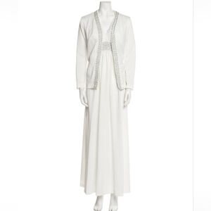 elegant two-piece ensemble 1960 sleeveless floor-length column dress & jacket